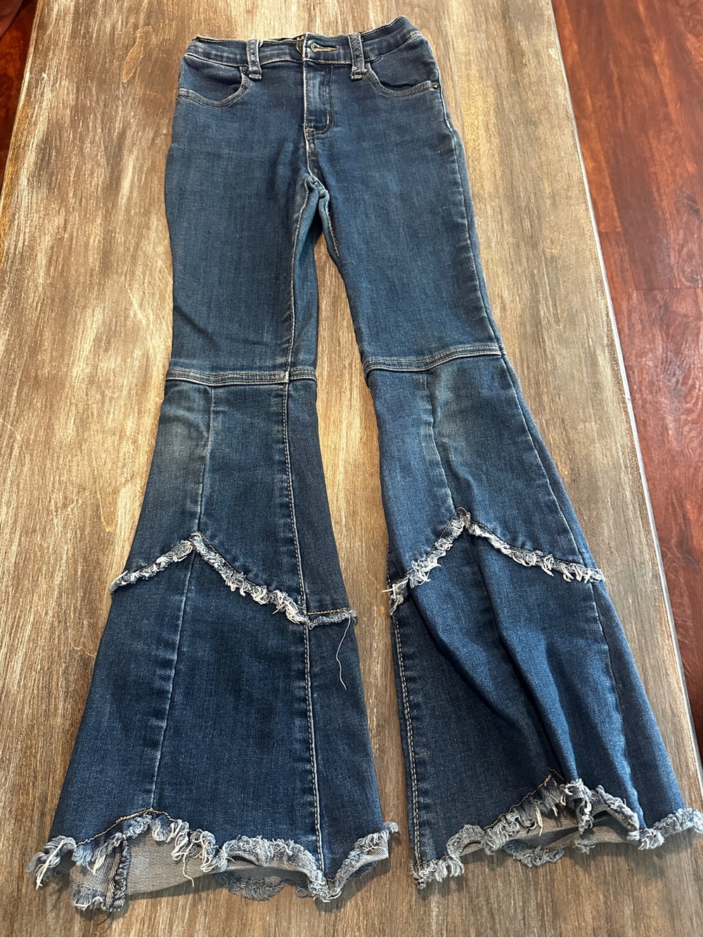 Girls Dark Lucky & Blessed Blue Flared Jeans with Frayed Hem